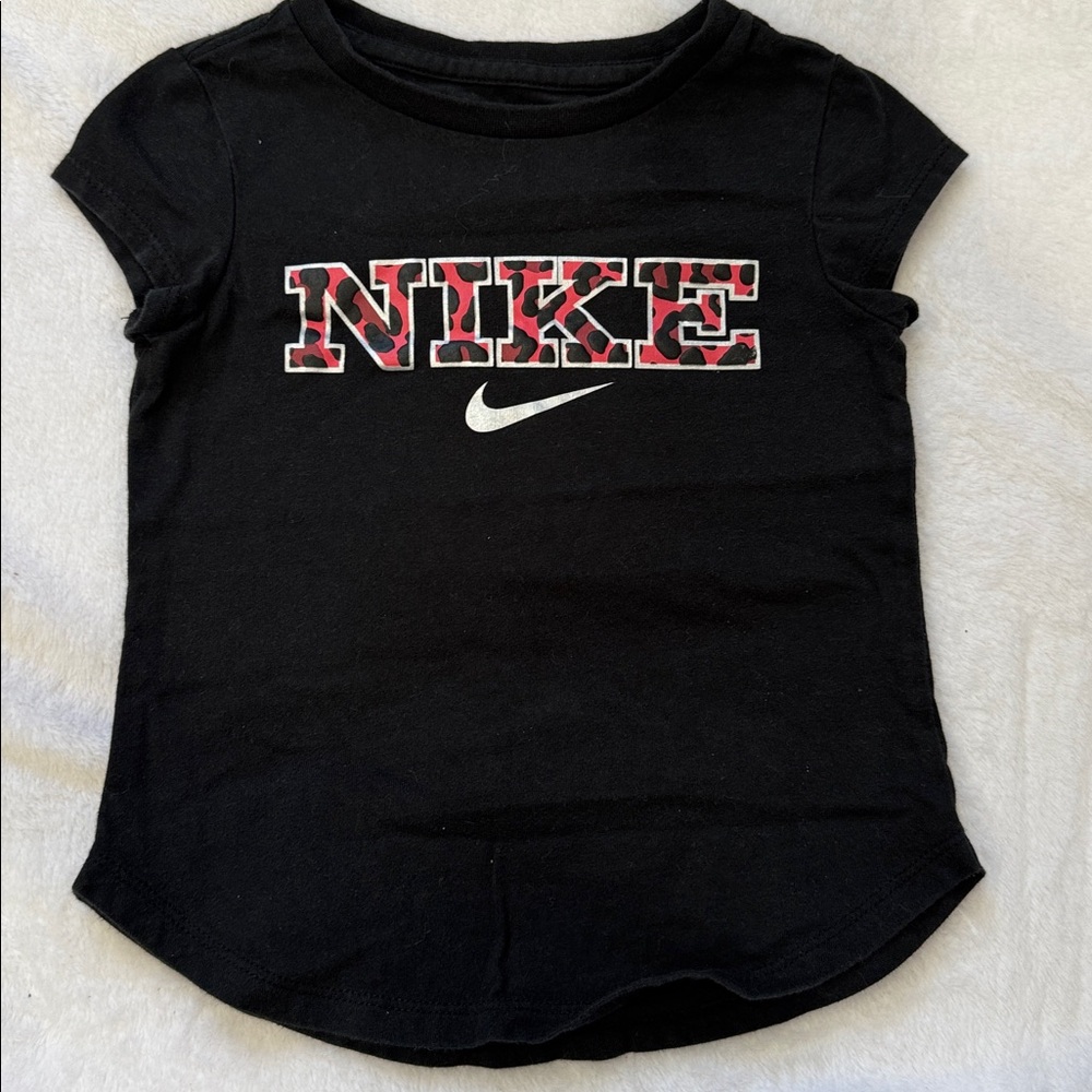 Nike Black Tee with Pink Patterned Logo